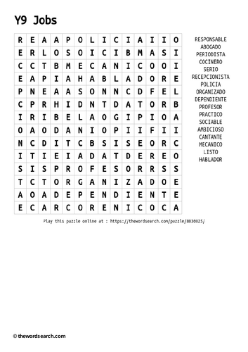 Y9 Spanish (Los trabajos extra resources)