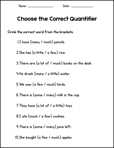 Printables Quantifiers Worksheets - Grammar Activities for 1st 2nd 3rd Grade