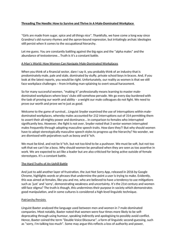 An A* English Creative Writing Piece on Gender, Power, and Workplace Hierarchy