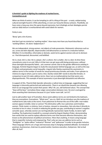 An A* English Creative Writing Piece on Gender, Language, and Power