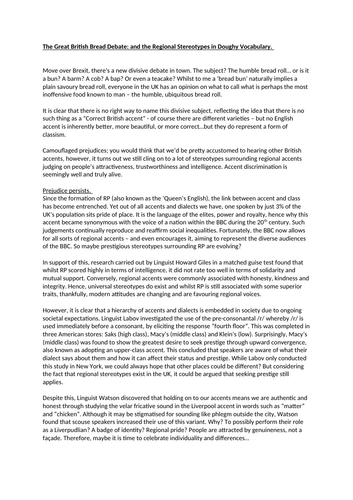 An A* English Creative Writing Piece on Accent, Dialect, and Language Attitudes