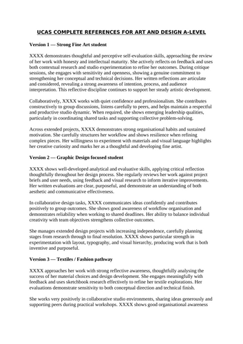 UCAS complete references for Art & Design A-Level Students