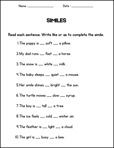 Figurative Language Worksheets - Practice Activities for 1st 2nd 3rd Grade