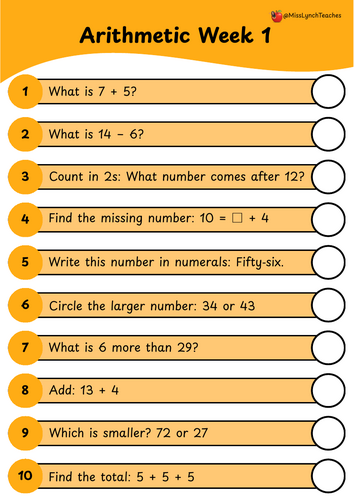 Year 2 - 12 Weeks of Arithmetic Questions