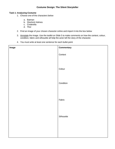 Costume Design: Classroom Drama Cover Lesson