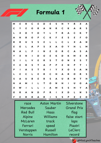 Formula 1 Themed Wordsearch