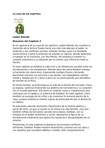 La casa de los espíritus – Isabel Allende – Chapter 4 Summary and Analysis