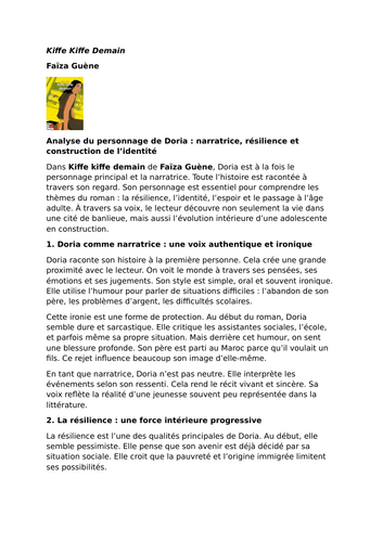 Kiffe kiffe demain – Faïza Guène – Character Analysis: Doria