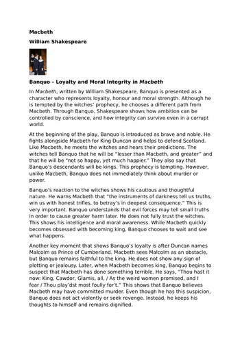 Macbeth by William Shakespeare – Characters – Banquo