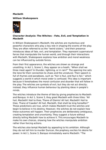 Macbeth by William Shakespeare – Characters – The Witches