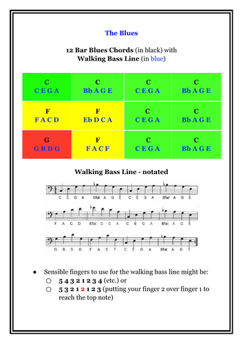 Blues Worksheet/Classroom Resource