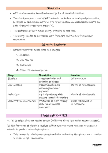 Topic 7A: Cellular Respiration | Complete Summary  (Unit 5, Edexcel IAL Biology)