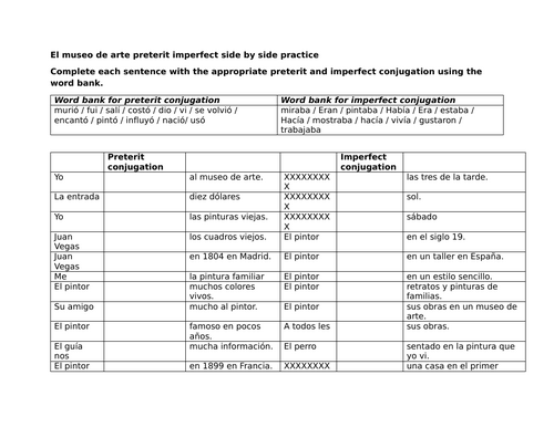El museo de arte preterit imperfect side by side practice