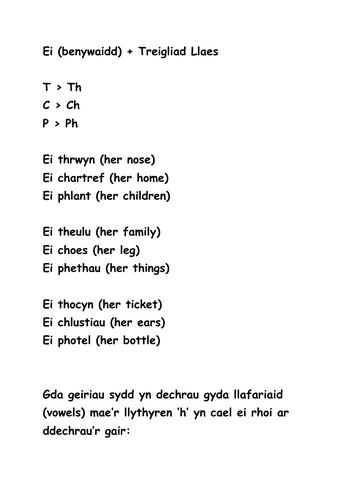 ADNODD ATHRAWON: BLWYDDYN 6 Cymraeg Iaith Gyntaf: Treigliaid Llaes 'ei' benywaidd