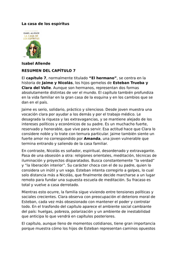 La casa de los espíritus – Isabel Allende - Chapter 7