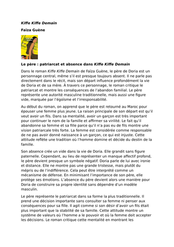 Kiffe Kiffe Demain – Faïza Guène - Character Study: The Father