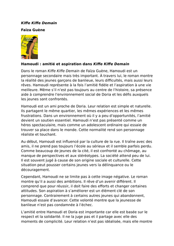 Kiffe Kiffe Demain – Faïza Guène - Character Study: Hamoudi