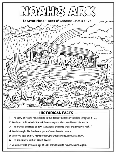 Noah's Ark educational colouring poster