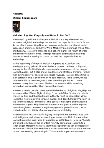 Macbeth – William Shakespeare - Malcolm