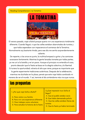 La Tomatina KS4 challenging reading