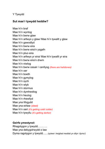 ADNODD ATHRAWON: Cymraeg Iaith Gyntaf Blwyddyn 6: Y TYWYDD