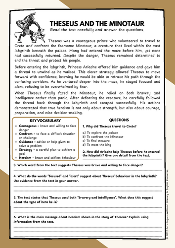 KS3 Myths & Legends Reading Comprehension Pack (8 Texts, Vocabulary Focus, Year 7)