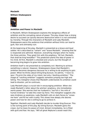 Macbeth – William Shakespeare - Ambition and power