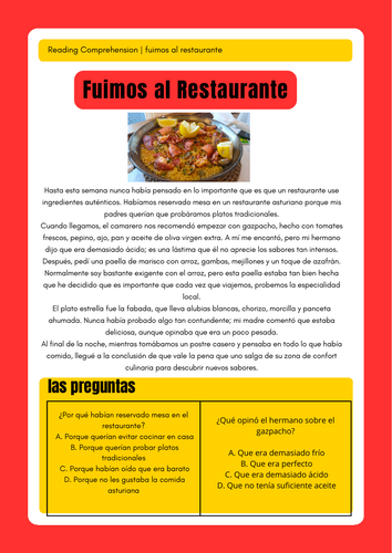 fuimos al restaurante challenging reading