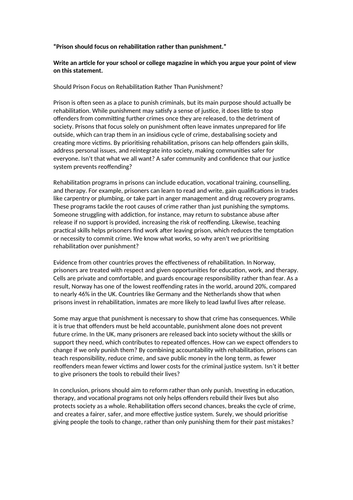 Model Answer - Persuasive Writing Prisons and Rehabilitation