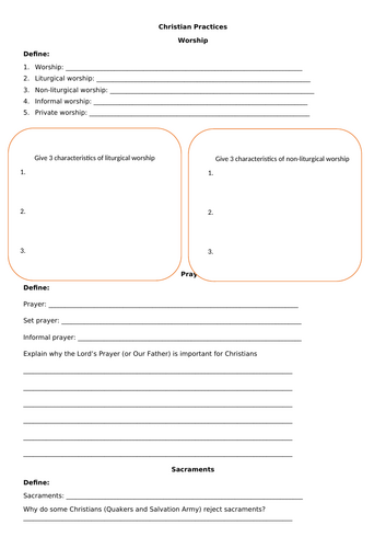 Christianity Practices Work Book