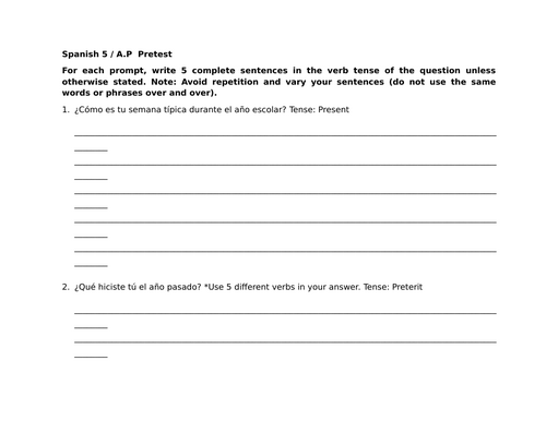 Spanish 5 / A.P Spanish Pretest