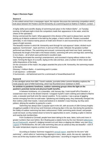 AQA GCSE English Language Paper 2 Practice Paper: Swimming