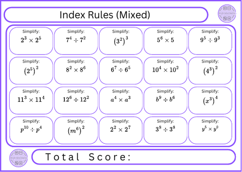 Index Rules (Mixed) - 20 Questions