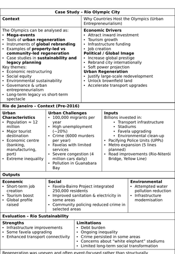 A Level Urban Environments - Olympic Cities Rio and London Case Study Workbook