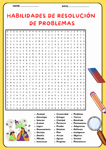 Rompecabezas de búsqueda de palabras sobre habilidades de resolución de problemas