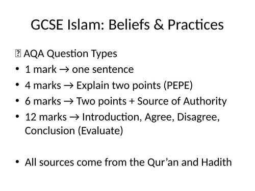 GCSE RE Islam Exam Practice Lesson