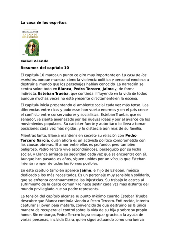 La casa de los espíritus – Isabel Allende – Chapter 10 Summary and Analysis