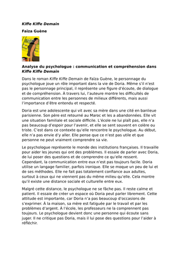 Kiffe Kiffe Demain – Faïza Guène – Characters: The Psychologist