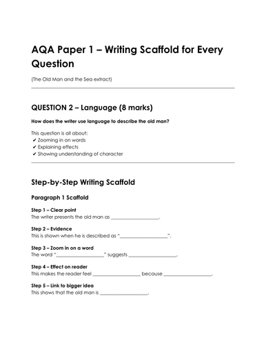 AQA - PAPER 1 - THE OLD MAN AND THE SEA - GRADE 4 - TEMPLATE AND BREAKDOWN