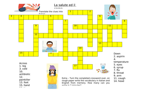 Free Italian resource. La Salute, 3 vocab exercises