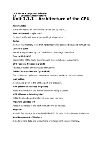 Tier 3 Vocabulary - OCR Computer Science - J277