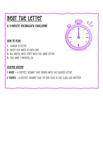Beat the Letter- a quick vocabulary starter game