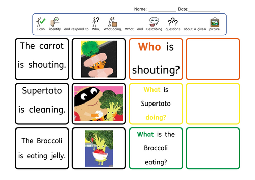 Supertato Wh- Questions with inPrint Visual Answers and Distractors