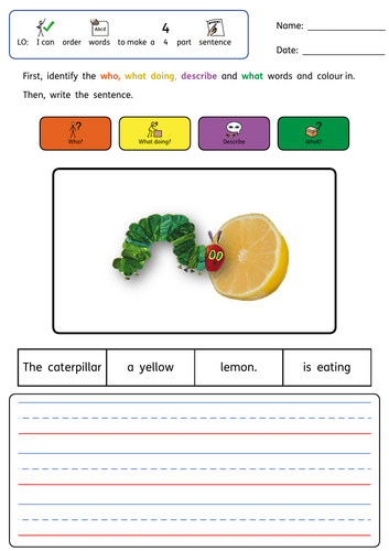 Colourful Semantics Sentence Building Activity - Ordering Words to Make a 4-Part Sentence – InPrint