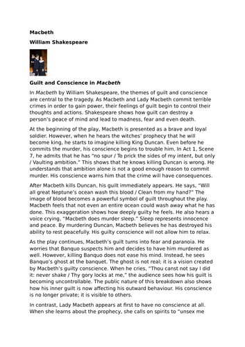 Macbeth – William Shakespeare – Guilt and Conscience