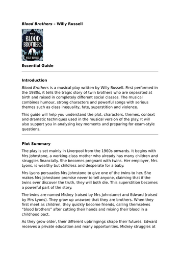 Blood Brothers – Willy Russell – Essential GCSE Revision Guide