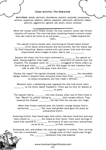 11plus Vocabulary Cloze Activity