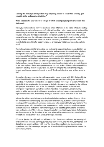Model Answer - Persuasive Writing Joining The Military