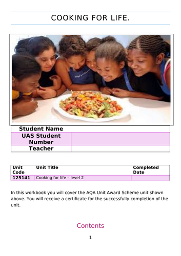 AQA Unit Award (125141 - Level 2), Cooking for life.
