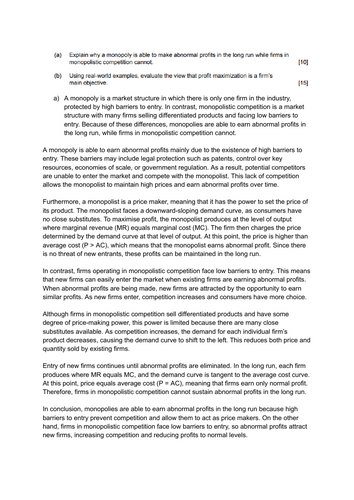 IB Economics Paper 1 Microeconomics sample answer